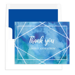 Blue Watercolor Folded Thank You Note Cards